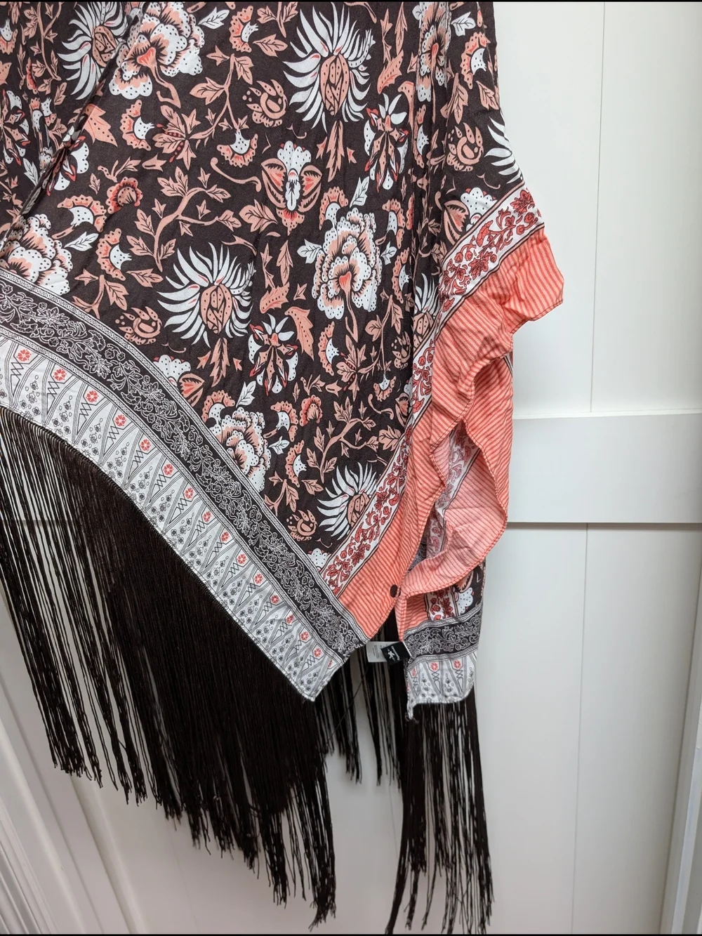Idyllwind Boho Floral Fringe Kimono - Brown and Coral